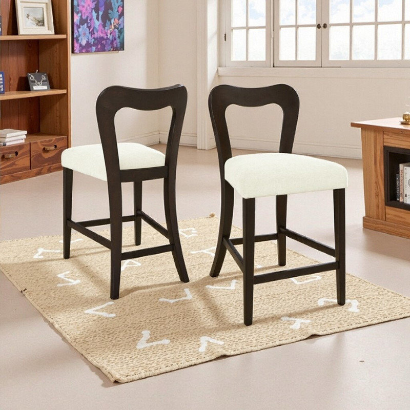 Ensemble de 2 tabourets à hauteur de comptoir en bois d'hévéa massif sans accoudoirs, Blanc, Noir