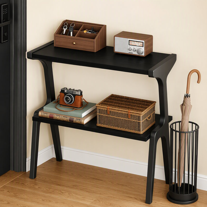 Table de chevet en bois, table basse, table d'appoint à 2 niveaux, table de bout, Black