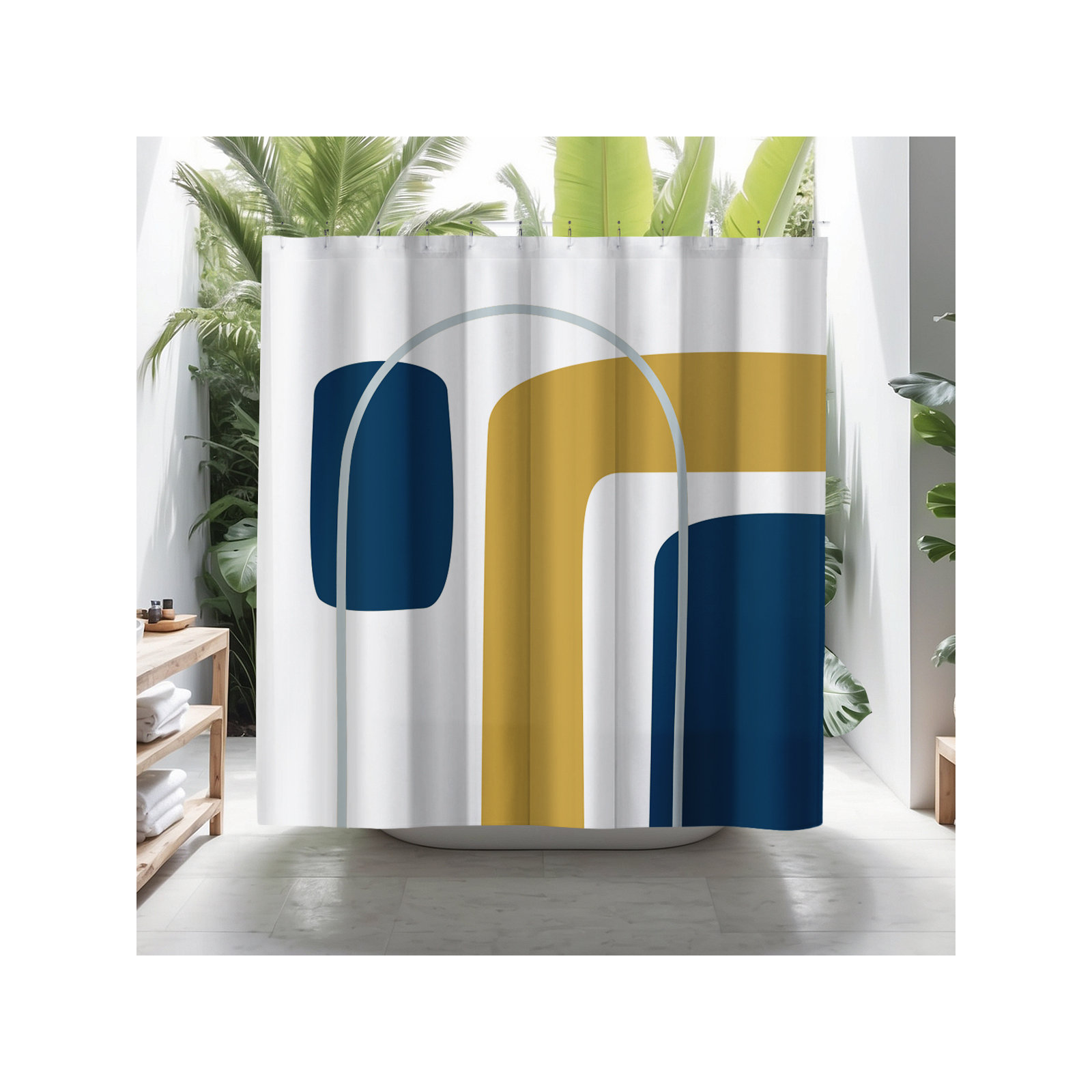 Hagan Polyester Shower Curtain, Yellow