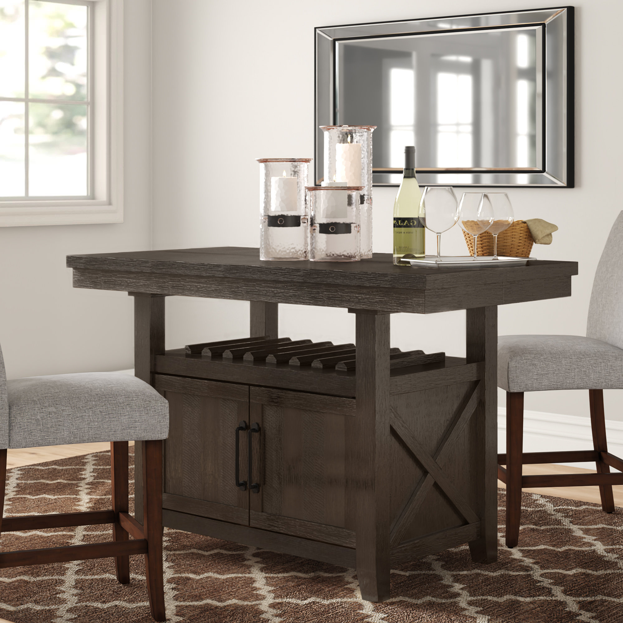 Counter height extendable dining store table with storage