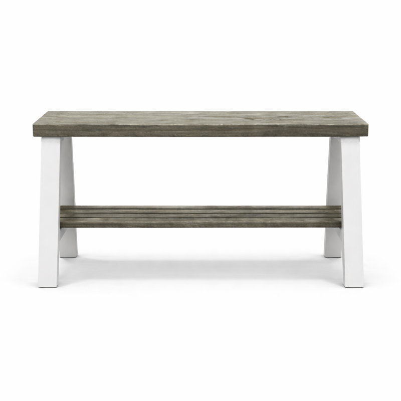 Daigen Solid Wood Storage Bench, Gray/White