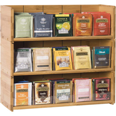 Bamboo Tea Bag Organizer Storage Box, 3 Tier Stackable Tea Bag Box Natural Wood, Wall Mount Tea Chests With Acrylic For Tea Bags Office Kitchen Cabinet Pantry