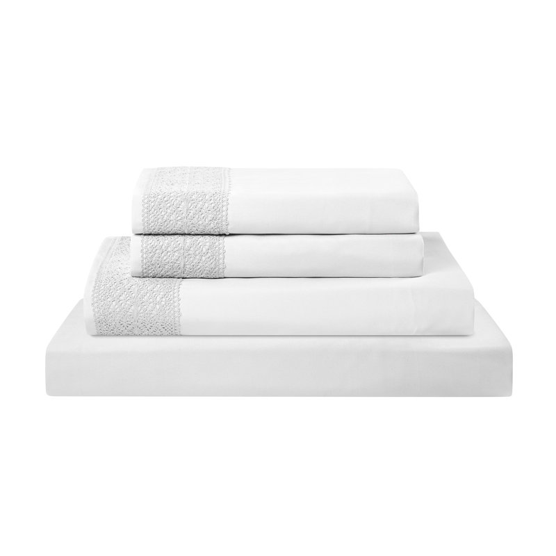 Ensemble de draps en microfibre 4 pièces Modern, Ensemble de draps pour grand lit + un drap-housse , Blanc
