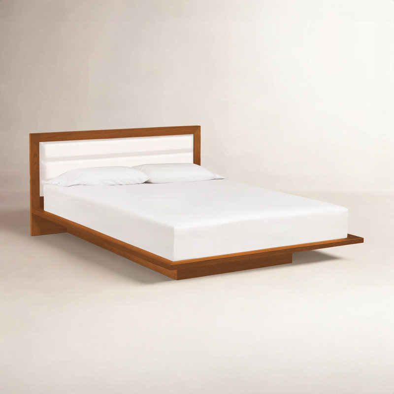 Lit Moduluxe avec tête de lit tapissier de 35 po, Grand lit, Blanc, Cerisier d'automne