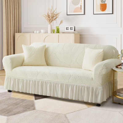 Housse pour canapé à jupe en velours extensible - Protecteur de mobilier universel pour animaux de compagnie