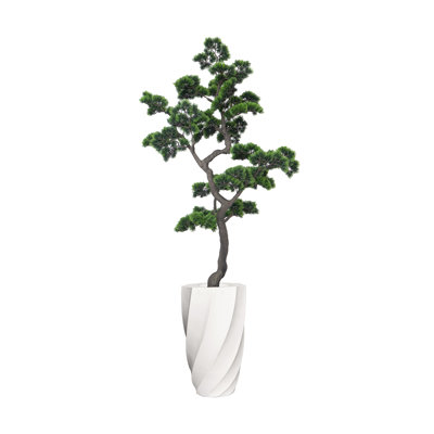 69" Artificial Faux Bonsai Tree In A Black Twisted Fiberstone Planter