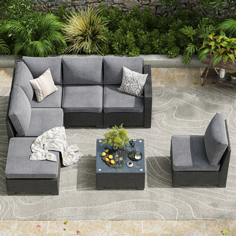 Modern Wicker 5-Person Sectional Seating Group with Cushions