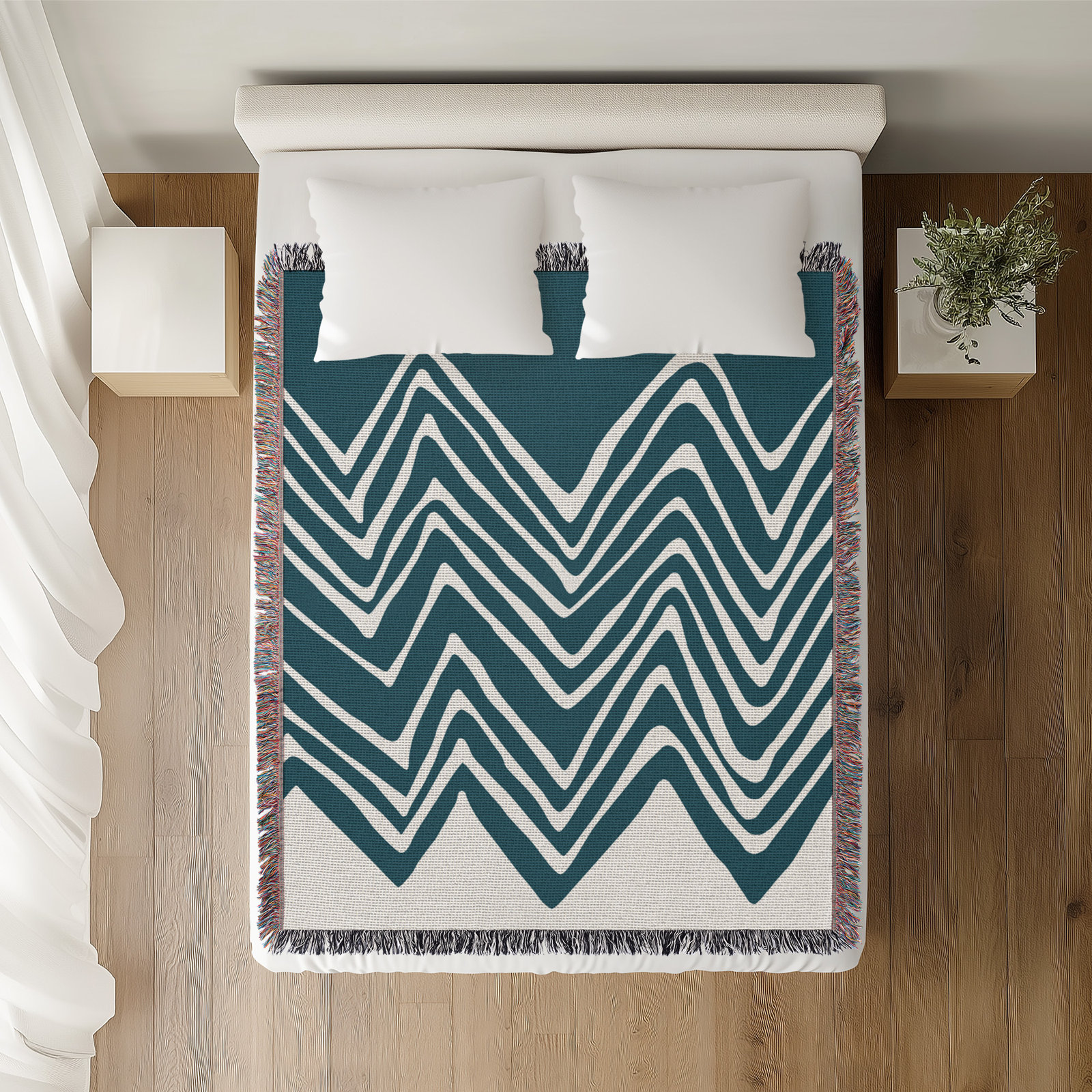 Addai Abstract Triangle Pattern Blanket , 50" H x 60" W Throw, Teal