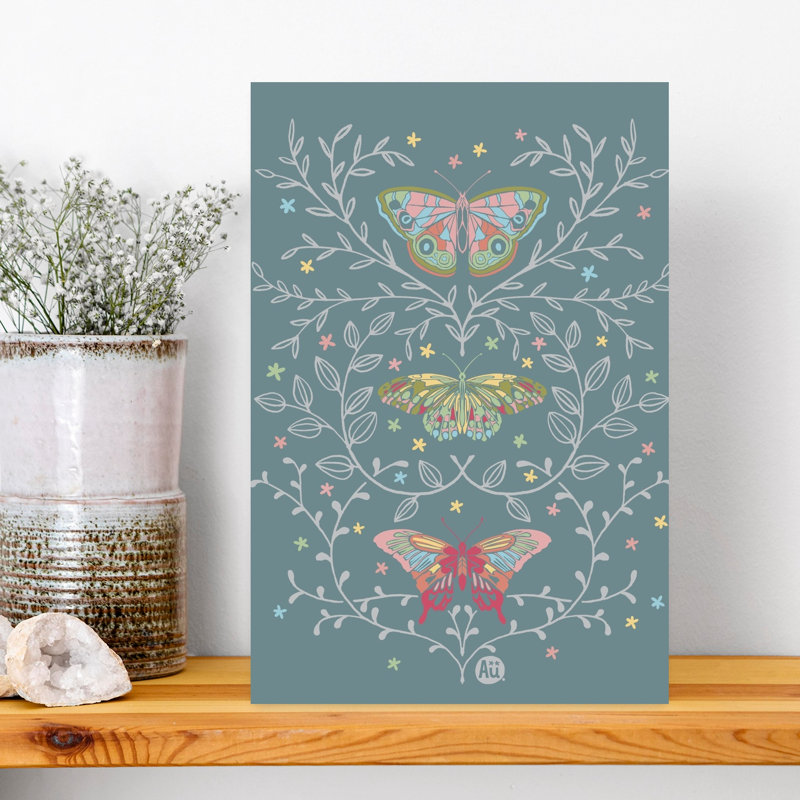 Contemporary Art Elegant Romantic Contemporary Butterfly Flower Wall Art by Aia Ueno - Wrapped Canvas Print