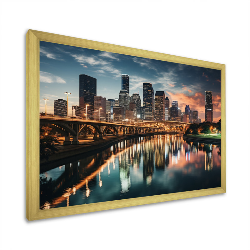 Horizons de Houston II - art mural Houston, Cadre doré, H 30 po x l 40 po x P 1,5 po