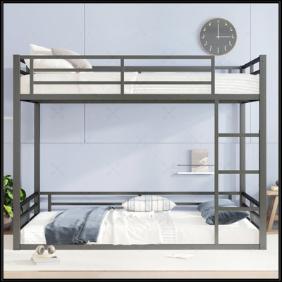 Metal Queen Over Queen Bunk Bed For Teens And Adults, Space-Saving Design With Noise Reduction And No Box Spring Needed, Black