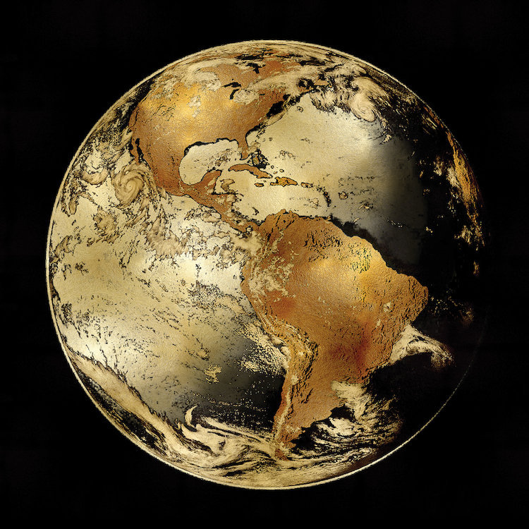 « world turn iv », reproduction d’impression sur toile, H 18 po x l 18 po x P 1,5 po, Toile avec cadre noir, Pas de tapis