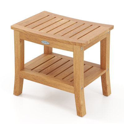 20'' Non-slip Shower Bench w/ Storage Shelf Curved Top & Adjustable Foot Pads