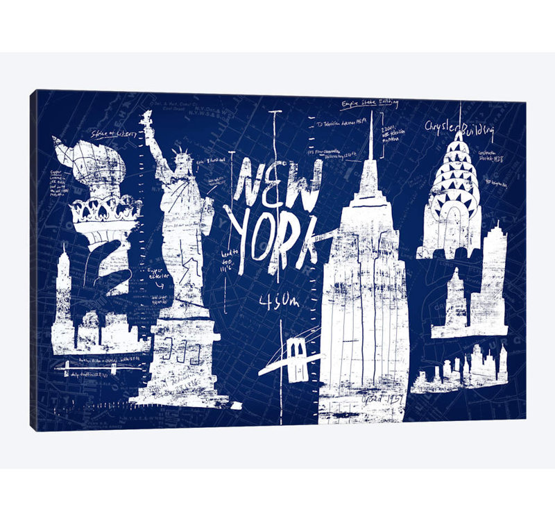 «New York Blue», reproduction sur toile, H 26 po x l 40 po x P 1,5 po, Pas de tapis, Toile tendue