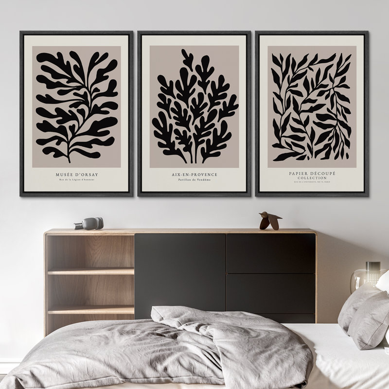 " Papier Decoupe Collection French Retro Art Decor Flower Plants " by Henri Matisse 3 - Pieces, Black Framed