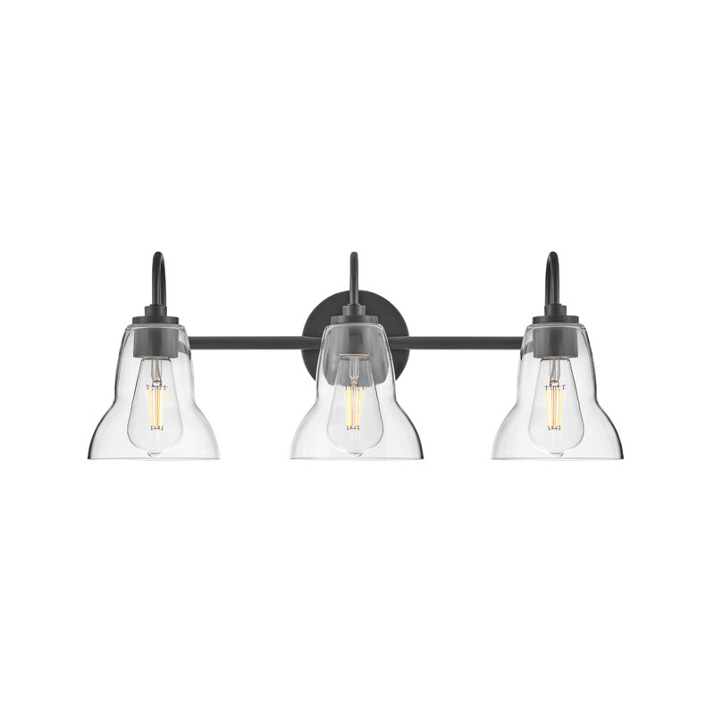 Vera 3-Light Bath Vanity Fixture with Clear Bell-Shaped Glass, Black