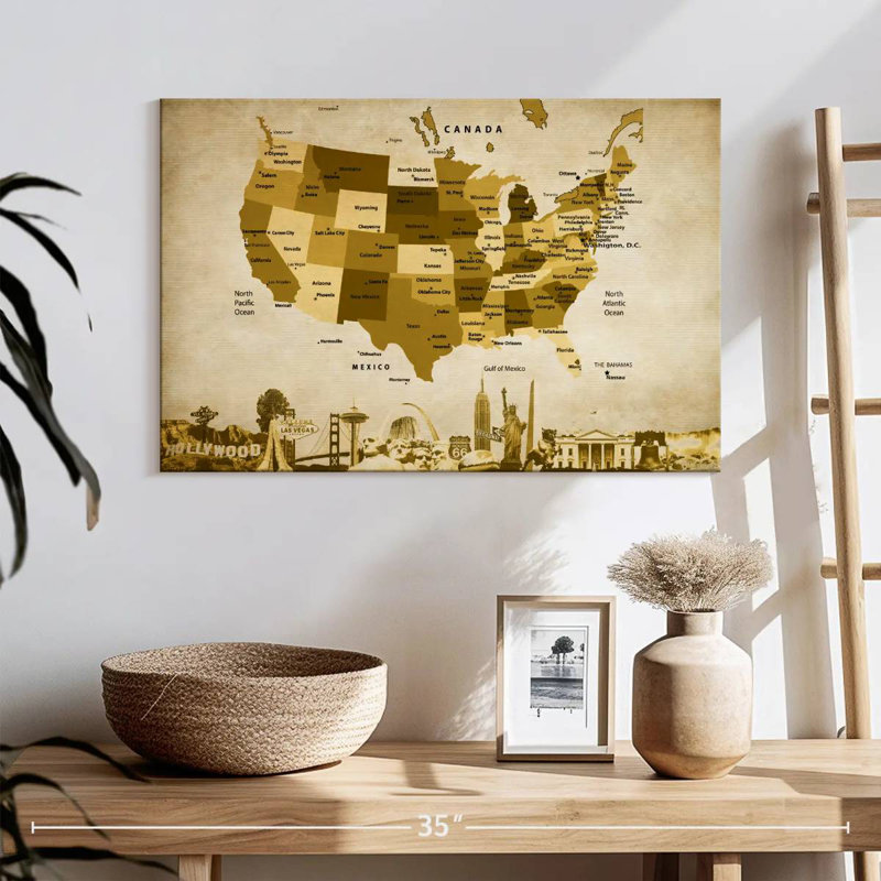 Carte des États-Unis en bronze Aliaz, H 16 po x l 24 po