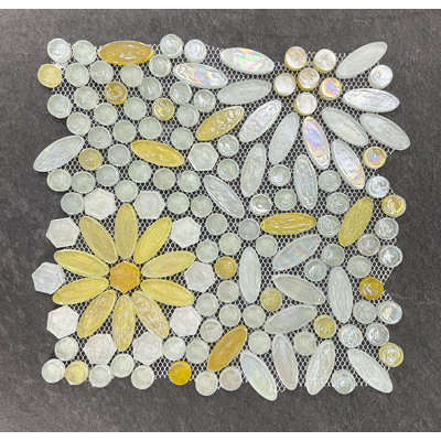 Carreau de mosaïque en verre à motif floral - tuile décorative murale et dosseret