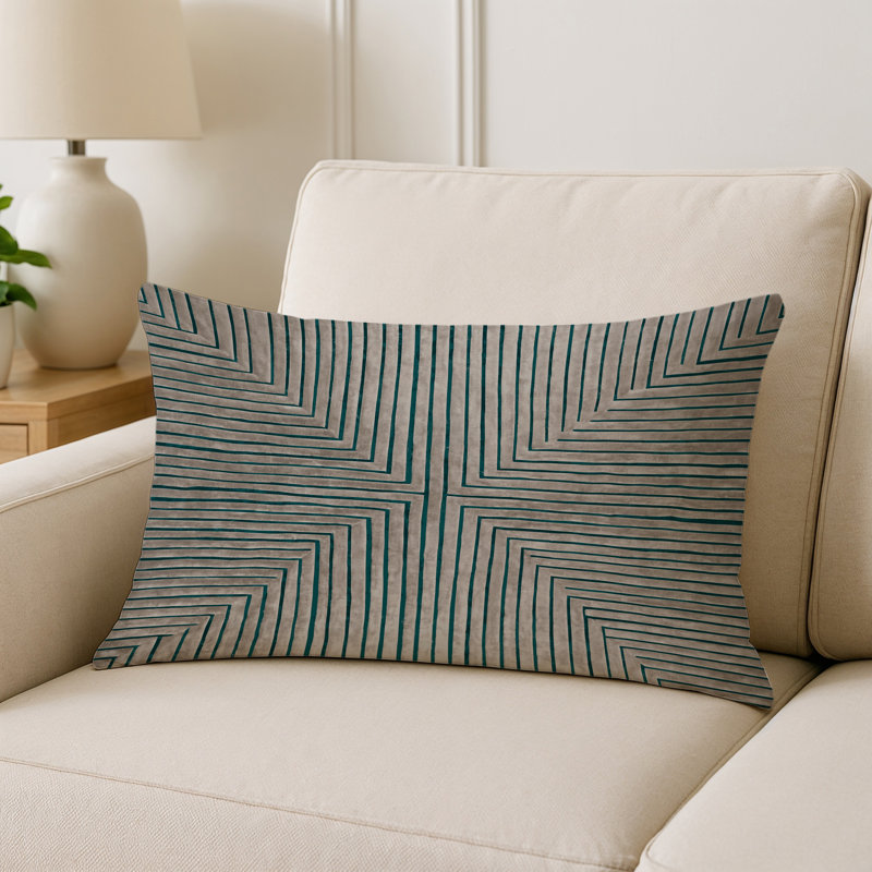 Coussin décoratif intérieur et extérieur Modern, Gris / brun clair abstrait, Rectangle H 25 po x l 18 po