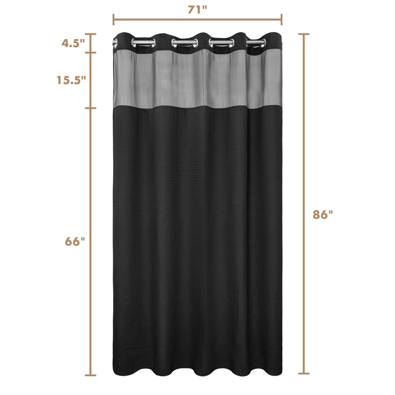 Cotton Blend Waffle Shower Curtain with Liner Included, Black, 86" H x 71" W