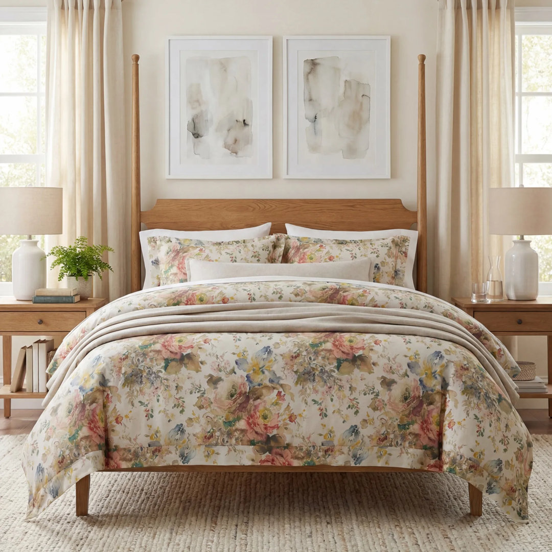 Eucalyptus Jardin Watercolor Floral Chic Casual 3 Piece Duvet Cover Set HiEnd Accents 
