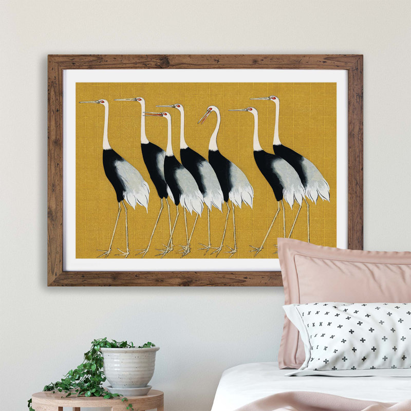 Japanese Crown Cranes by Ogata Korin - Framed Print, Walnut, 45cm H x 63cm W x 2cm D