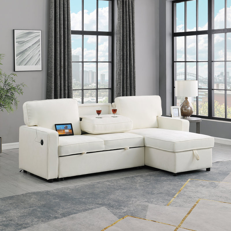 Convertible Sofa Bed, Beige Chenille
