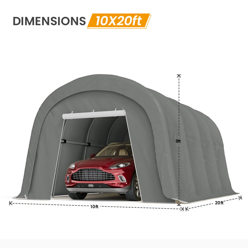 Heavy Duty Carport Portable Garage, Profondeur d'enfouissement du lampadaire de 10 pie, Dark Gray