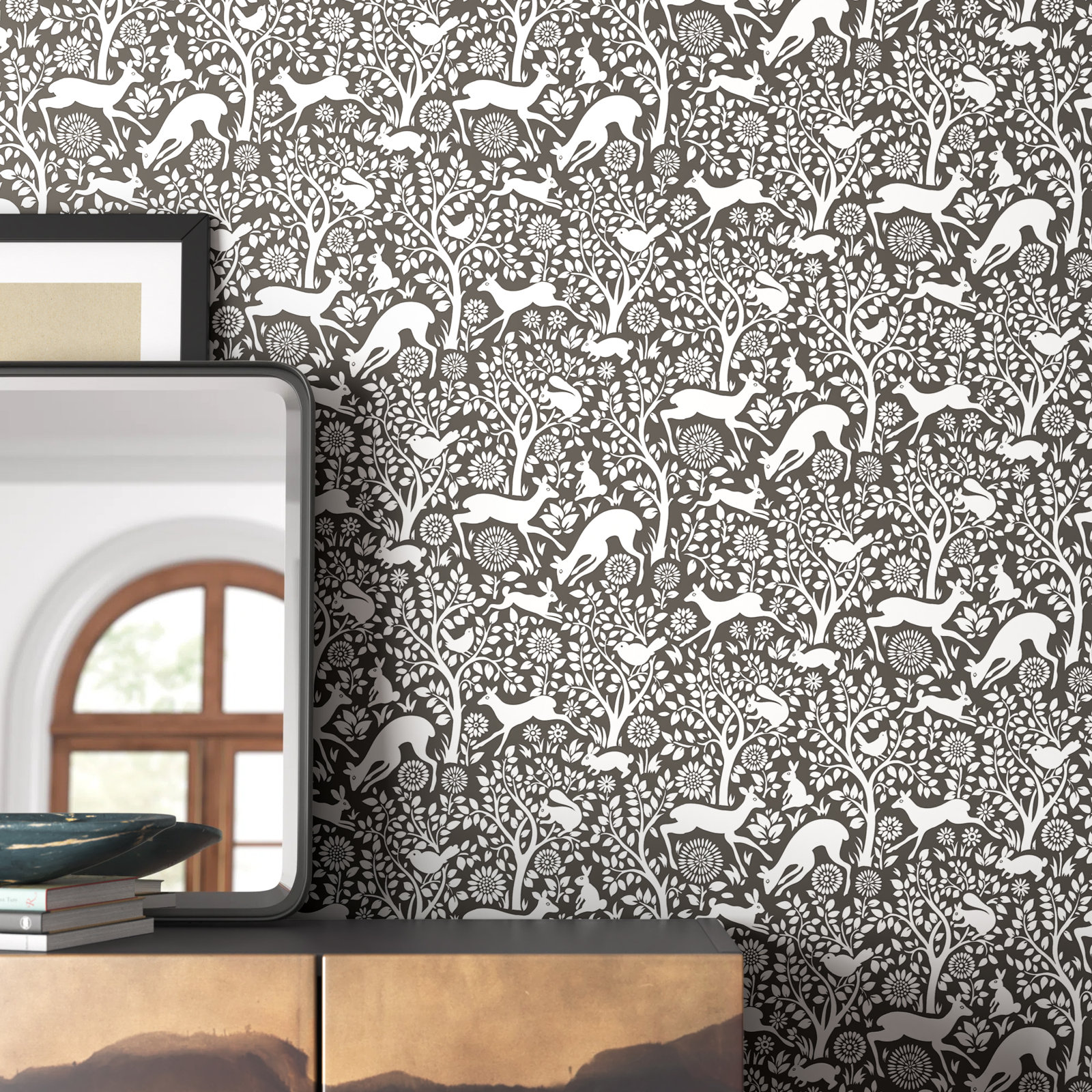 Sarrono Floral Wallpaper, Charcoal