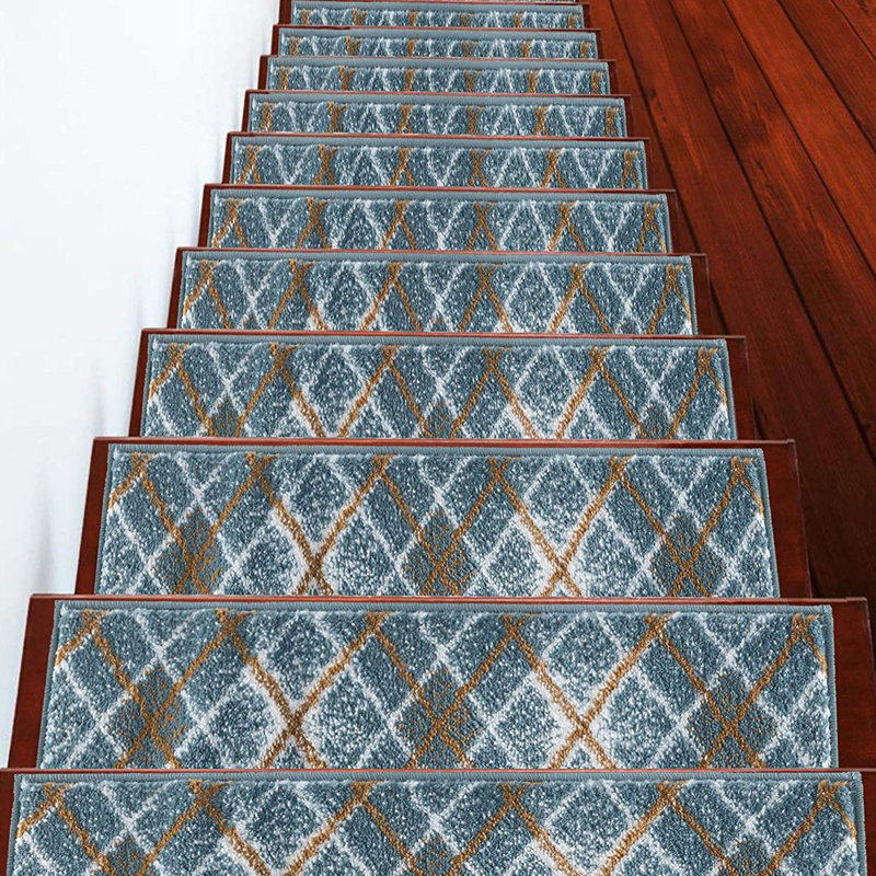 Tapis d'escalier intérieur antidérapant 9 po x 28 po Wrightsville, Bleu sarcelle
