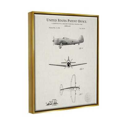 Schéma de brevet d'avion historique encadré par Giclée par Karl Hronek