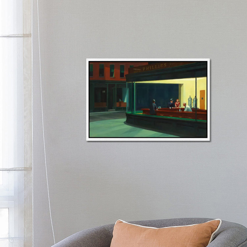 Nighthawks, 1942 by Edward Hopper - Painting on Canvas, 66.04 cm H x 45.72 cm W, White Framed