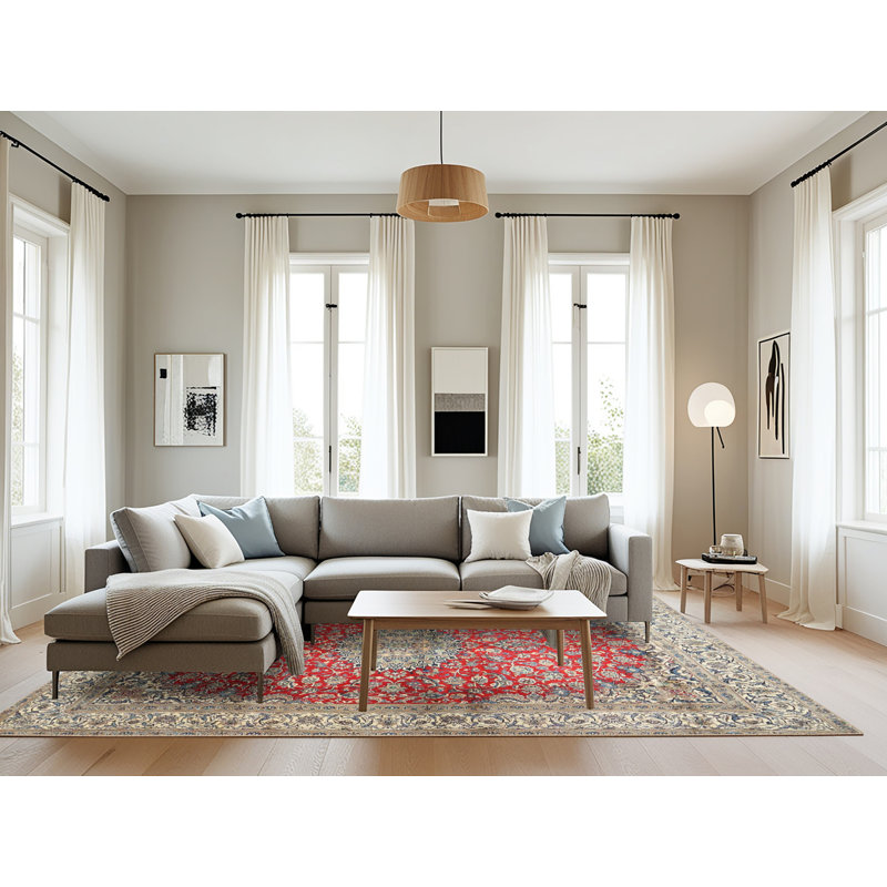 Tapis oriental en laine / polyester gris foncé / rouge foncé / bleu Alie, Rectangle 8 pi x 10 pi