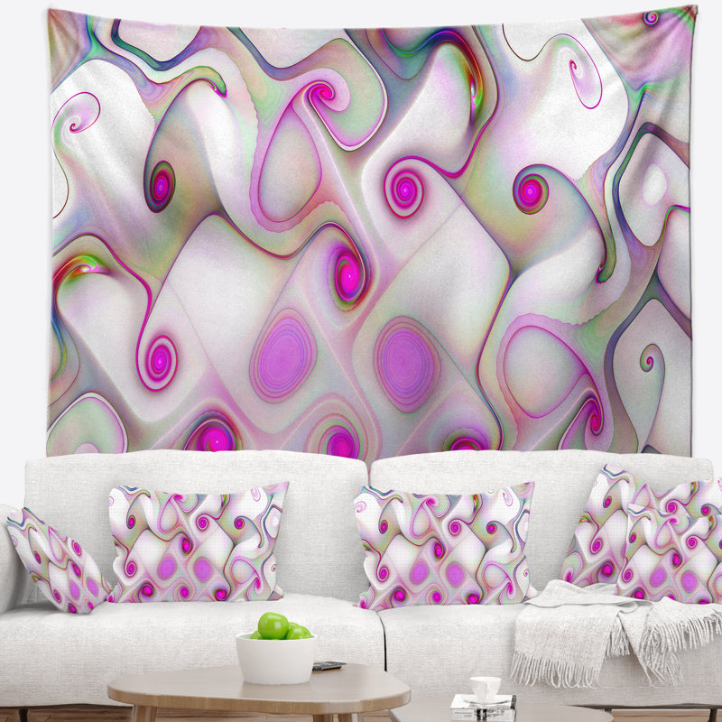 Motif fractal rose abstrait avec tourbillons tapisserie, H 32 po x l 39 po