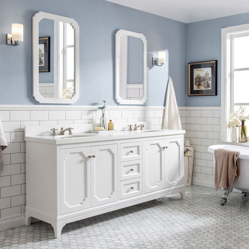 Bernardo Queen 72" Sink Carrara Quartz Countertop Bath Vanity with Faucet, Standard, Pure White