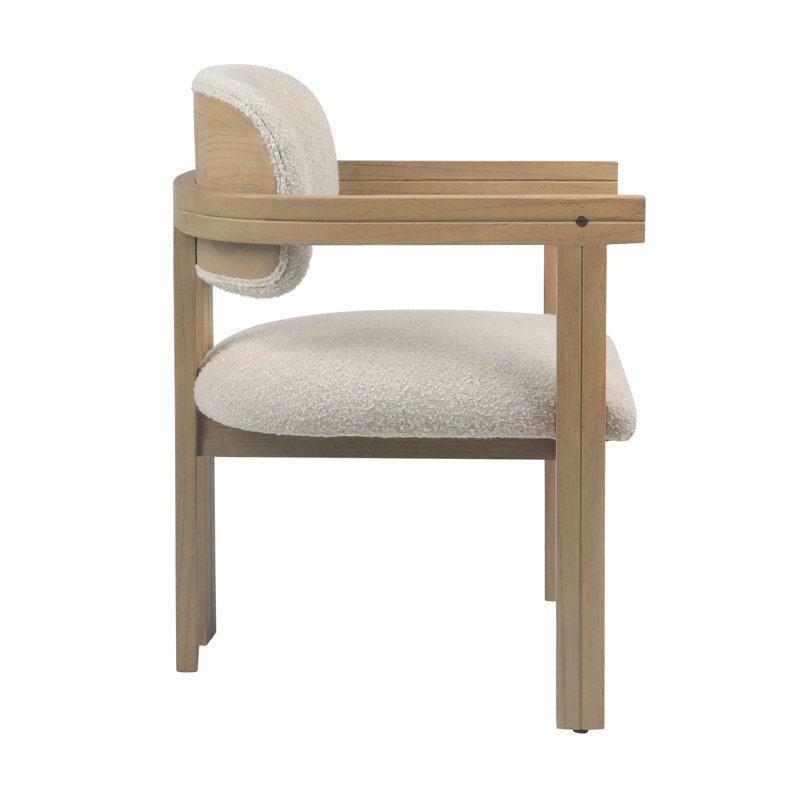 Nathaniel Polyester Blend Upholstered Dining Chair, Off-White Boucle/Natural