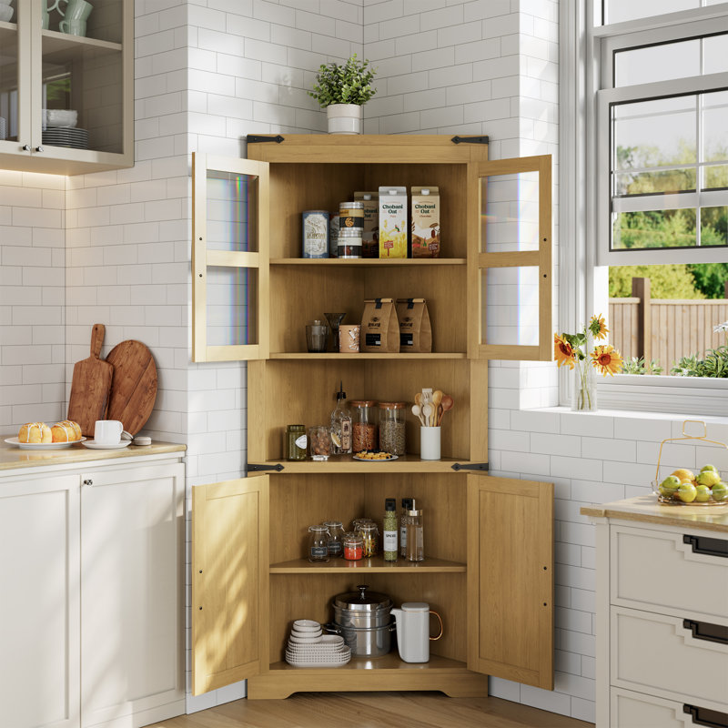  69" Tall Corner Cabinet with Doors, 6-Tier Corner Storage Cabinet with Doors, Space Saver Shelf for Bathroom, Bathroom Floor Cabinet
