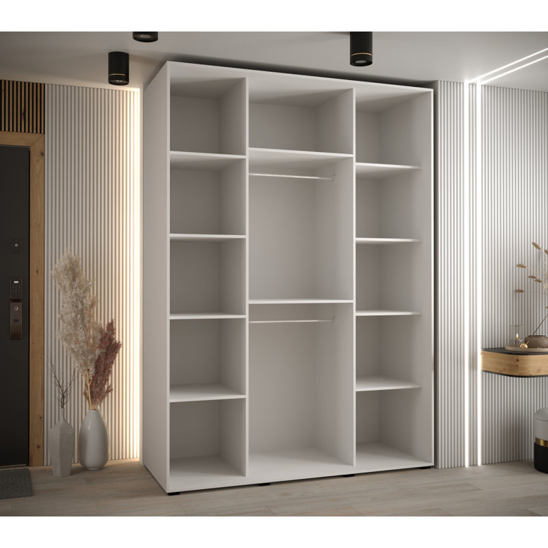 3 Door Manufactured Wood Wardrobe, 235" H x 170" W x 60" D, White