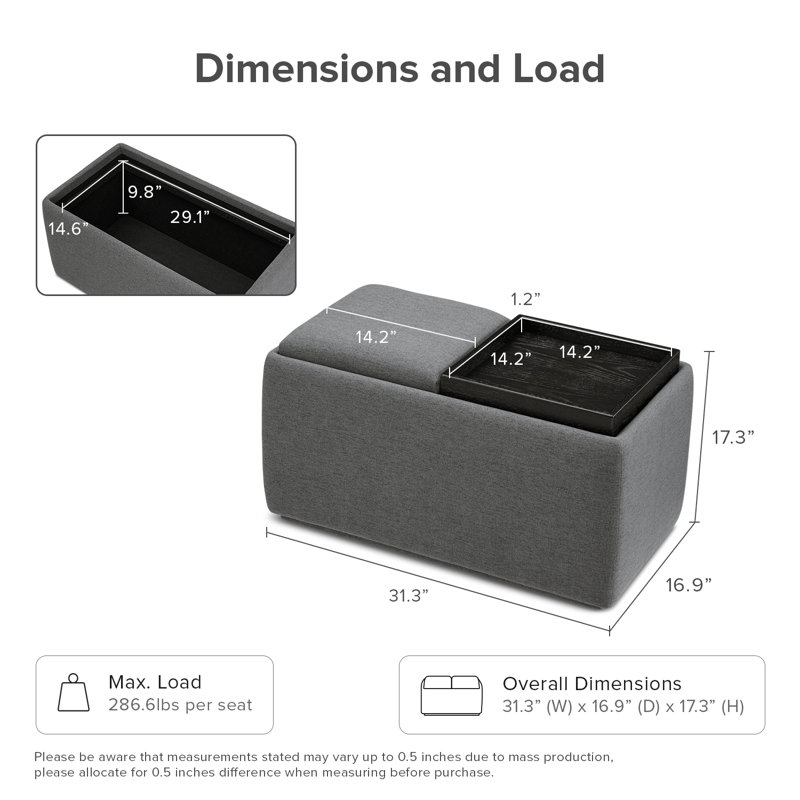 Demelo Storage Tray Bench, Dark Gray