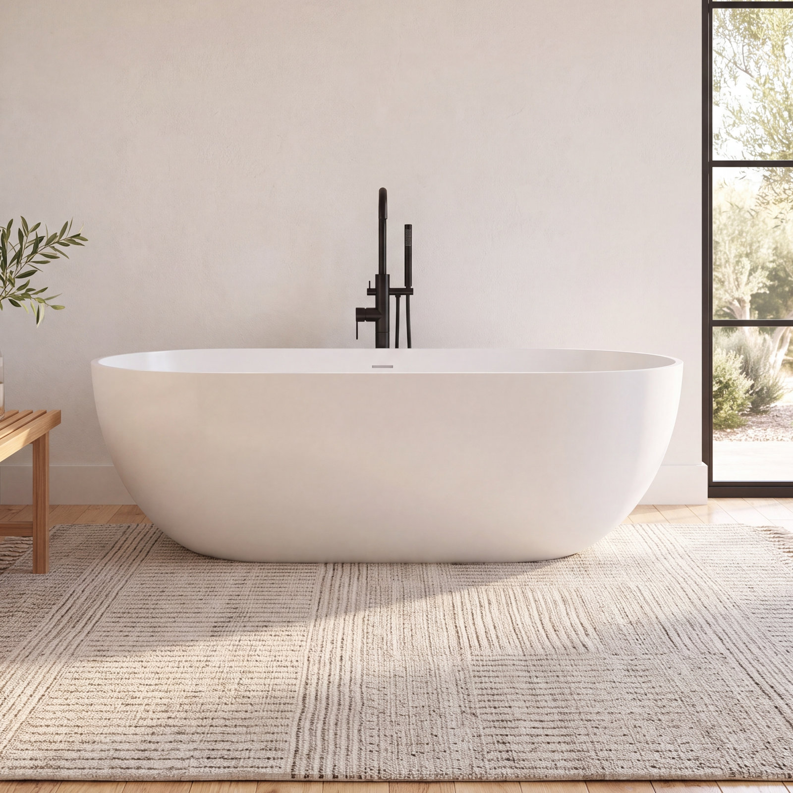 Forma 69" Solid Surface Soaking Bathtub, Matte White