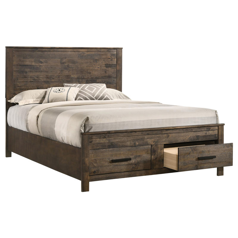 Grand lit de rangement en brun doré rustique avec tiroirs pratiques et délicats