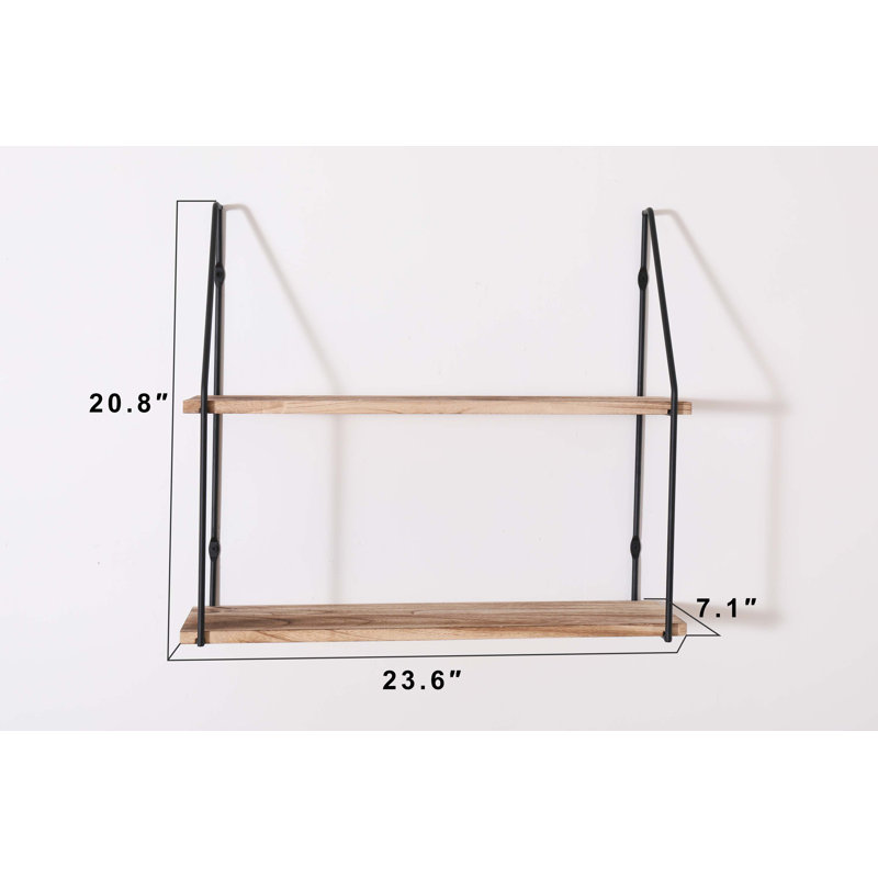 Floating Shelf with Metal Brackets, Wall Mounted Rustic Wood Wall Storage, 20.8" H x 23.6" W x 7.1" D