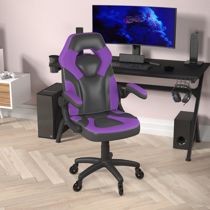 Fauteuil de jeu Katilyn avec roulettes et accoudoirs relevables - LeatherSoft, Mauve