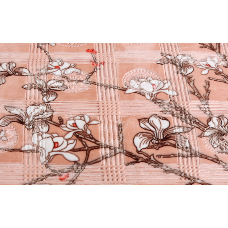 Jeté lourd en peluche, Grand, Rose, Floral