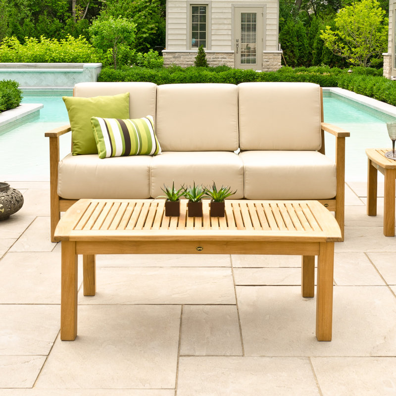 Rectangular Honey Brown Teak Wood Coffee Table, 50 x 24"