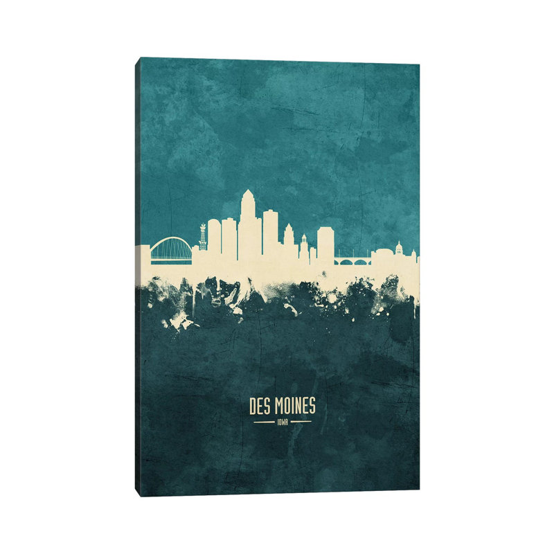 Des Moines Iowa Skyline by Michael Tompsett - 1 Piece Wrapped Canvas Wall Art, 101.6 cm H x 66.04 cm W
