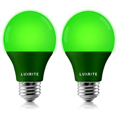 Luxrite A19 LED Green Light Bulb 60W Equivalent Non-Dimmable UL Listed E26 Base Indoor Outdoor Holiday Event Home Lighting (2 Pack) -  LR21610-16PK