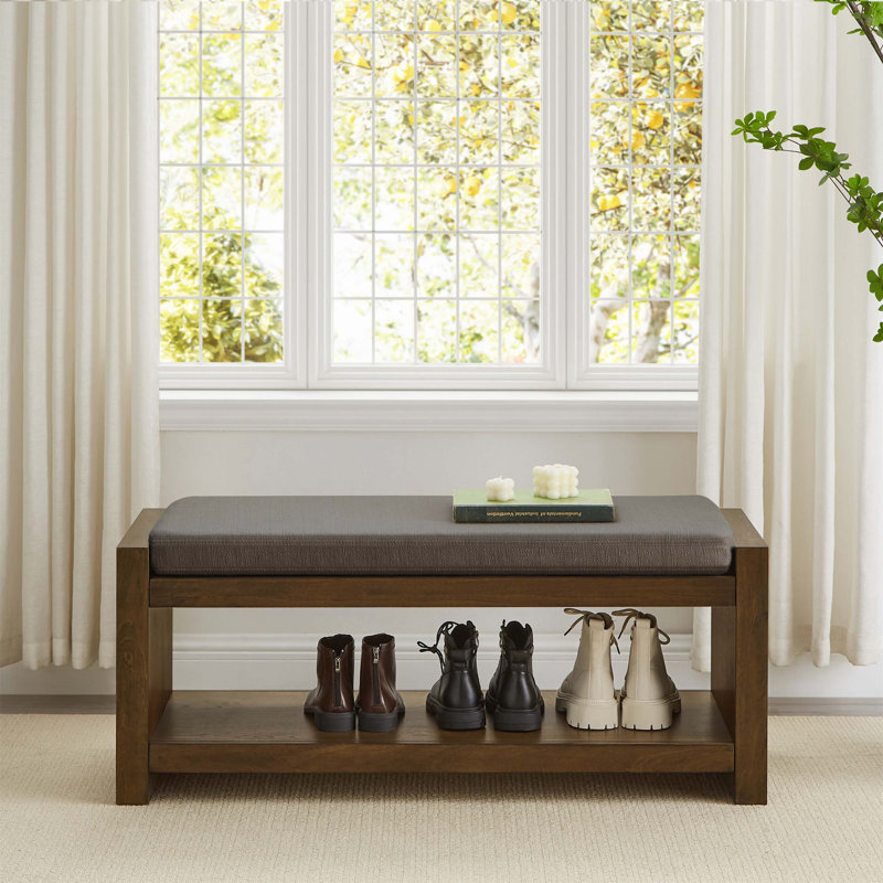 Charming Transitional Accent Bench with Storage and Removable Cushion, Granite