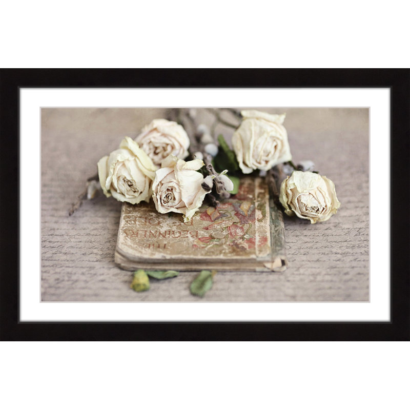«Vintage Book And Roses» par Sylvia Cook, reproduction de photo sur papier encadrée, H 20 po x l 30 po x 1,5 po