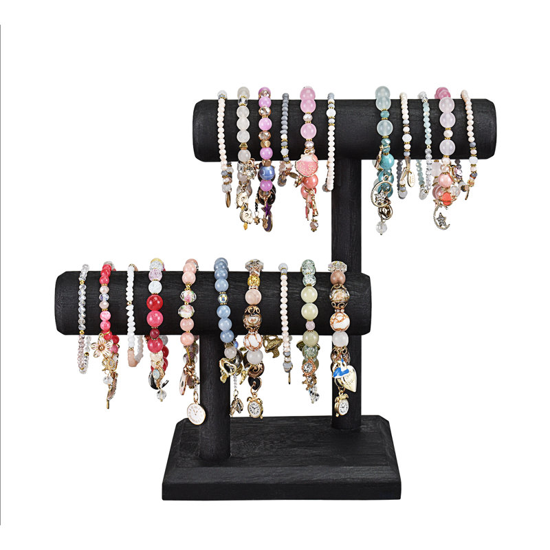 Support à bijoux en bois à 2 niveaux, Noir